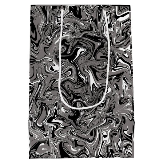 Abstracte marmerafbeelding zwart medium cadeauzakje (Achterkant)