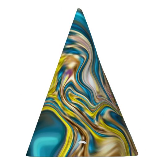 abstracte marmeren krullen geel teal turquoise bla feesthoedjes (Rechts)