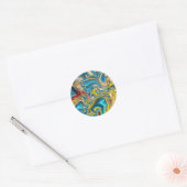 abstracte marmeren krullen geel teal turquoise bla ronde sticker (Envelop)