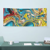 abstracte marmeren krullen geel teal turquoise bla spandoek (Beurs)