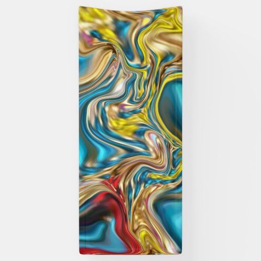 abstracte marmeren krullen geel teal turquoise bla spandoek (Verticaal)