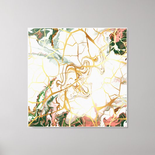 Abstracte Marmeren kunst donkergroen roze goud web Canvas Afdruk (Voorkant)
