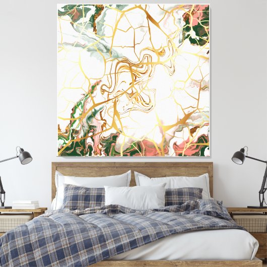 Abstracte Marmeren kunst donkergroen roze goud web Canvas Afdruk (Insitu (Slaapkamer))