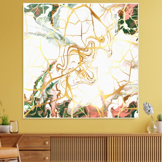 Abstracte Marmeren kunst donkergroen roze goud web Canvas Afdruk (Insitu (Woonkamer))