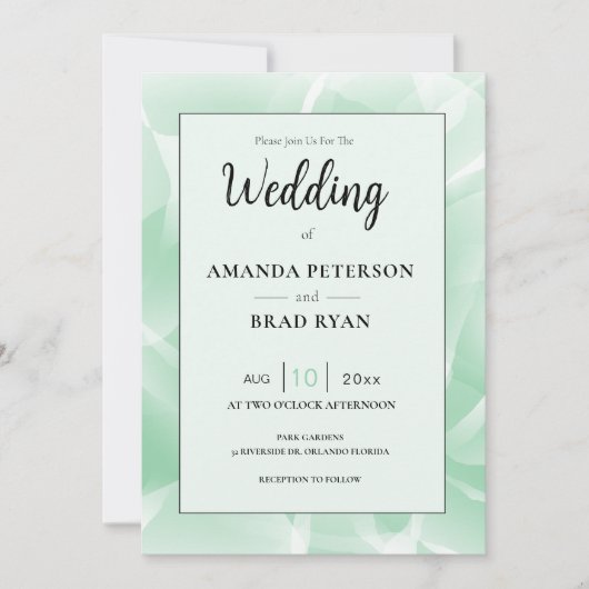 Abstracte Marmeren Mint Groene Bruiloft Uitnodigin Kaart (Voorkant)