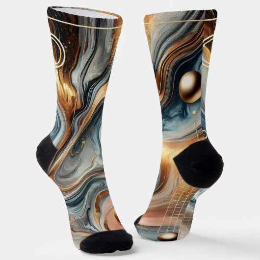 Abstracte Marmeren Sokken – Luxe Gold & Navy Swirl (Gebogen)