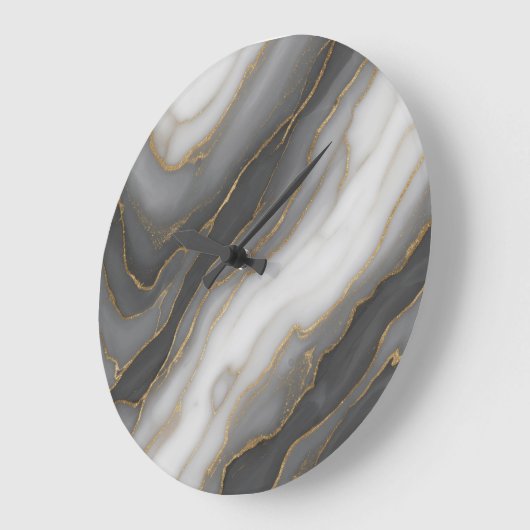 Abstracte marmeren wandklok – grijs, wit en goud D (Hoek)