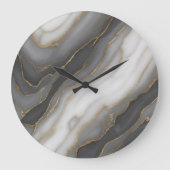 Abstracte marmeren wandklok – grijs, wit en goud D (Voorkant)