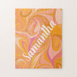 Abstracte marmerkunst in geel legpuzzel<br><div class="desc">Abstract gemarmerd design Geel Oranje Speciaal Jigzaag Puzzle</div>