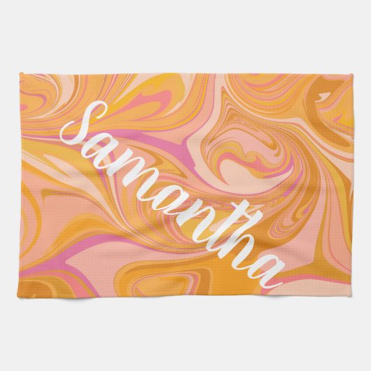 Abstracte marmerkunst in geel theedoek (Horizontaal)