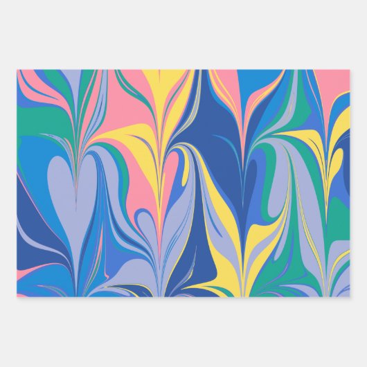 Abstracte marmerkunst in kleurrijk, helder blauw inpakpapier vel (Voorkant 3)