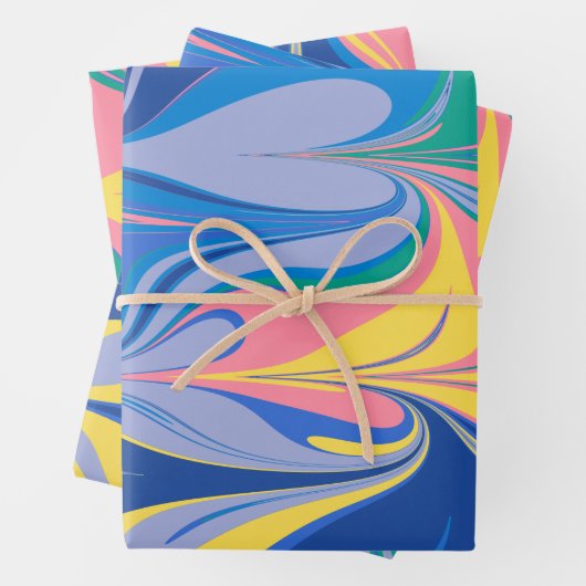 Abstracte marmerkunst in kleurrijk, helder blauw inpakpapier vel (In situ)