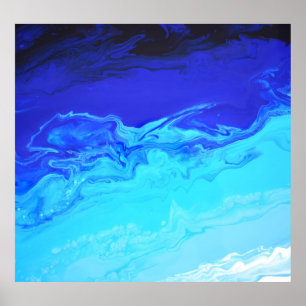 Abstracte marmerkunst met blauw water poster