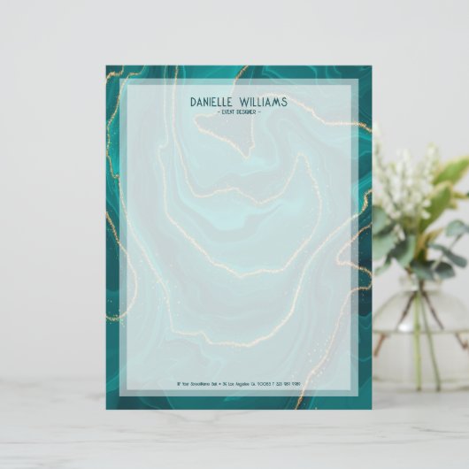 Abstracte marmertextuur van Turquoise liquide Briefhoofd (Staand voorkant)