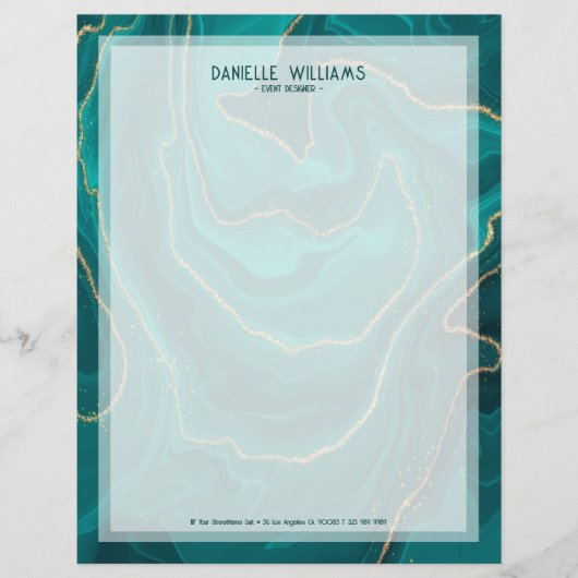 Abstracte marmertextuur van Turquoise liquide Briefhoofd (Voorkant)