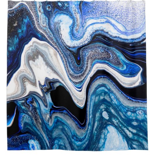 Abstracte marmervloeistof textuur in zilverwit gla douchegordijn (Voorkant)