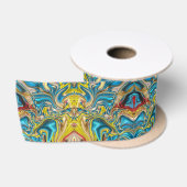 abstracte marmerwervelingen geel teal turquoise bl satijnen lint (Spoel)