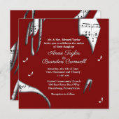 Abstracte maroon en White Music Wedding Invitation Kaart (Voorkant / Achterkant)