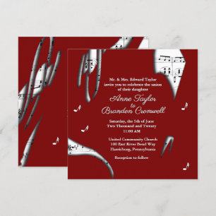 Abstracte maroon en White Music Wedding Invitation Kaart