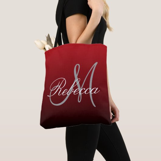 abstracte marsala maroon grijs bordeaux monogramme tote bag (Dichtbij)