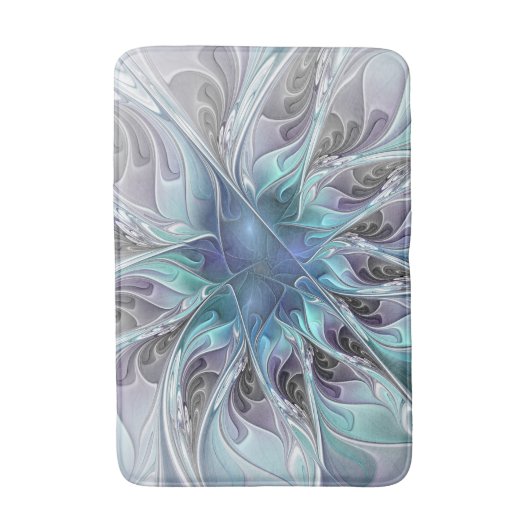 Abstracte matige bloem met blauw badmat (Voorkant Verticaal)