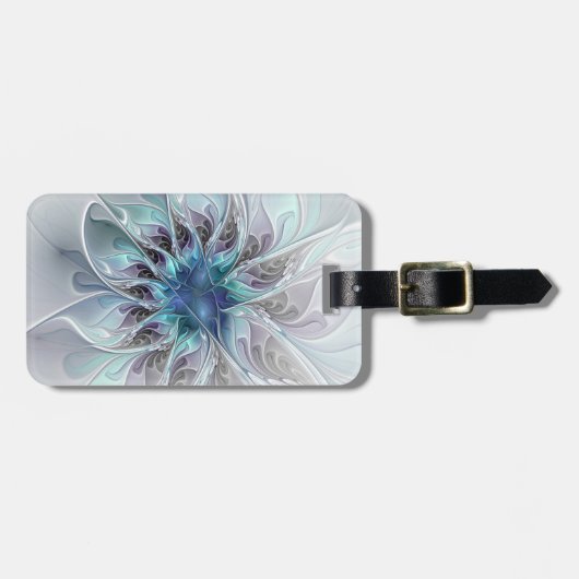 Abstracte matige bloem met blauw bagagelabel (Voorkant horizontaal)
