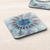 Abstracte matige bloem met blauw bier onderzetter (Linkerzijde)