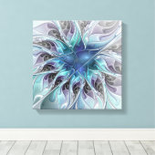 Abstracte matige bloem met blauw canvas afdruk (Insitu (Houten vloer))