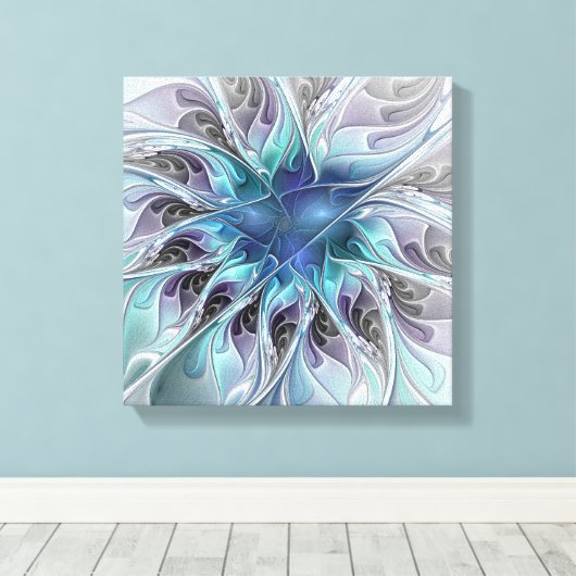 Abstracte matige bloem met blauw canvas afdruk (Insitu (Houten vloer))