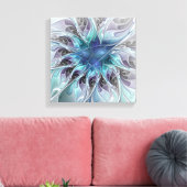 Abstracte matige bloem met blauw canvas afdruk (Insitu (Woonkamer))