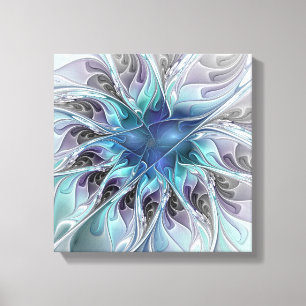 Abstracte matige bloem met blauw canvas afdruk