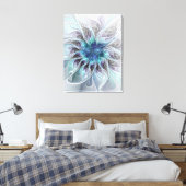 Abstracte matige bloem met blauw canvas afdruk (Insitu (Slaapkamer))