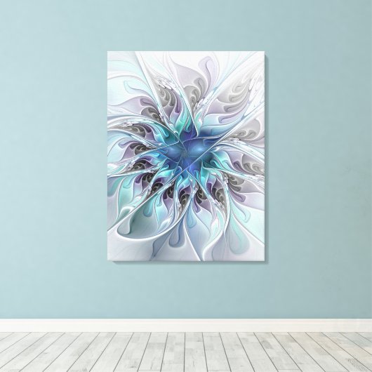 Abstracte matige bloem met blauw canvas afdruk (Insitu (Houten vloer))