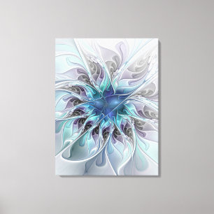 Abstracte matige bloem met blauw canvas afdruk