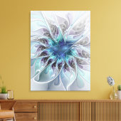 Abstracte matige bloem met blauw canvas afdruk (Insitu (Woonkamer))