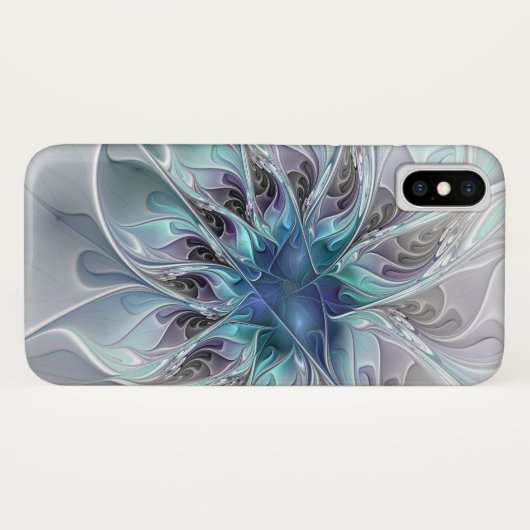 Abstracte matige bloem met blauw Case-Mate iPhone case (Achterkant (horizontaal))