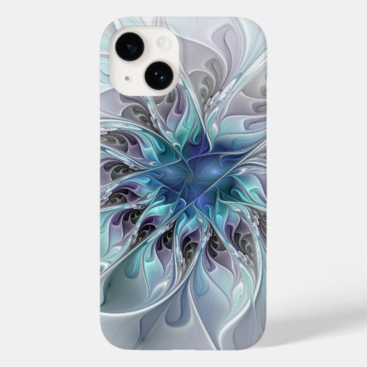 Abstracte matige bloem met blauw Case-Mate iPhone case (Achterkant)