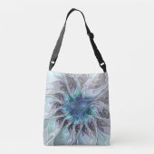Abstracte matige bloem met blauw crossbody tas (Achterkant)