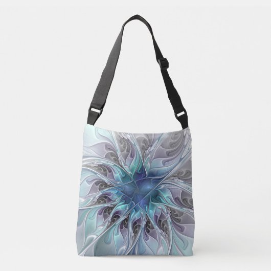 Abstracte matige bloem met blauw crossbody tas (Voorkant)