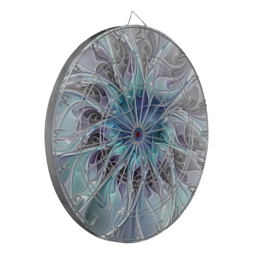 Abstracte matige bloem met blauw dartbord (Voorkant Links)