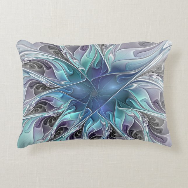 Abstracte matige bloem met blauw decoratief kussen (Voorkant)