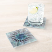 Abstracte matige bloem met blauw glazen onderzetter (Schuin)