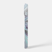 Abstracte matige bloem met blauw iPhone 15 case (Linkerkant)