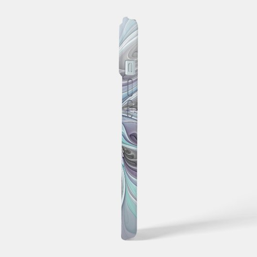 Abstracte matige bloem met blauw iPhone 15 case (Linkerkant)