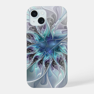 Abstracte matige bloem met blauw iPhone 15 case
