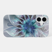 Abstracte matige bloem met blauw iPhone 16 hoesje (Achterkant horizontaal)