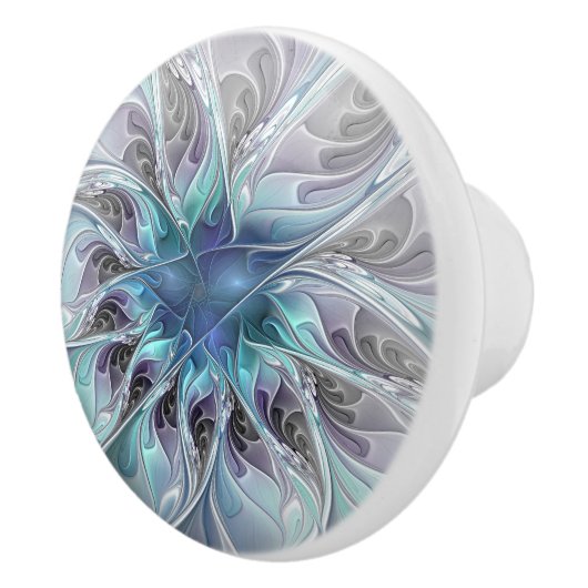 Abstracte matige bloem met blauw keramische knop (Rechts)