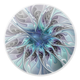 Abstracte matige bloem met blauw keramische knop
