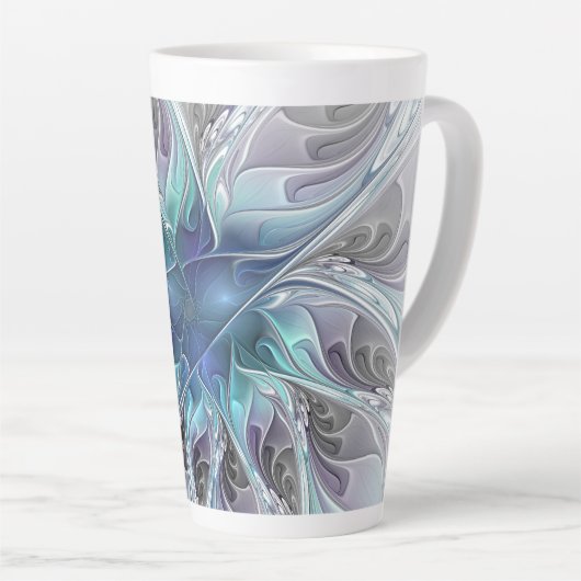 Abstracte matige bloem met blauw latte mok (Rechterhoek)