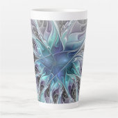Abstracte matige bloem met blauw latte mok (Voorkant)